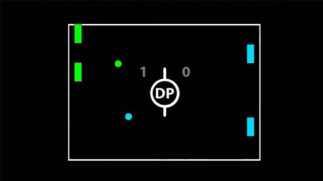 A screenshot of the gameplay from the Team game event in my Dual Pong game.