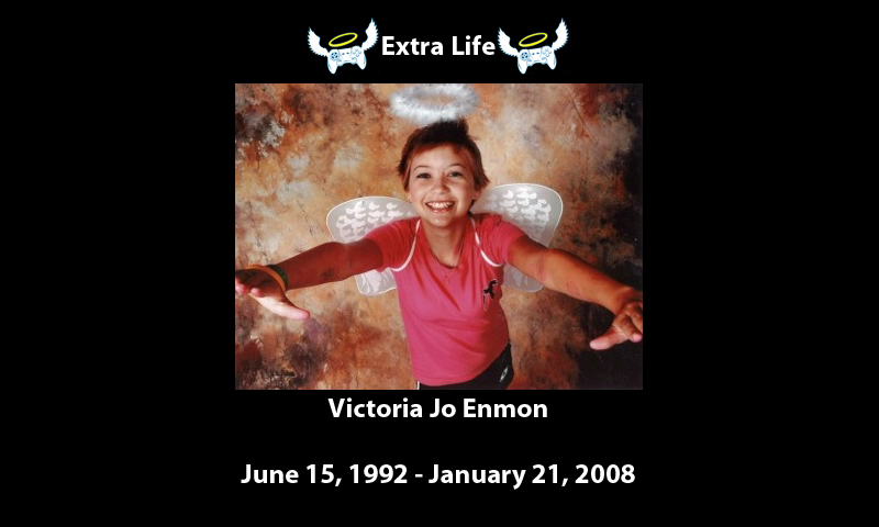 An image that I originally created in Photoshop to honor the memory of Victoria Jo Enmon 
	in my Dual Pong game.